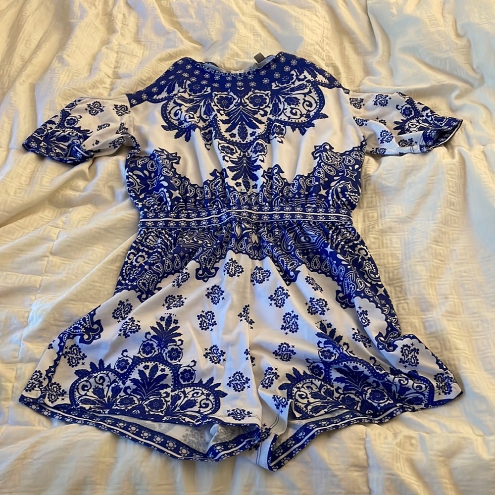 Blue and white romper